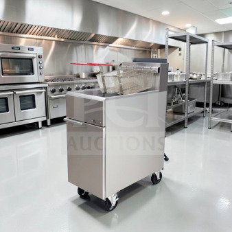 Cooler Depot HFRF-120B-NG fryer, 120,000 BTU, four burners, twin baskets, ETL & NSF certified, natural gas, commercial kitchen.