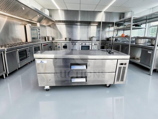 Optimal Condition Cooler Depot CB60, 60" commercial two-drawer refrigerated chef base in stainless steel, NSF-compliant, 115V.