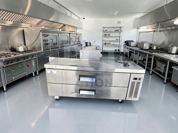 Cooler Depot CB60 commercial two-drawer refrigerated chef base; heavy-duty stainless steel, optimal condition, NSF-compliant.