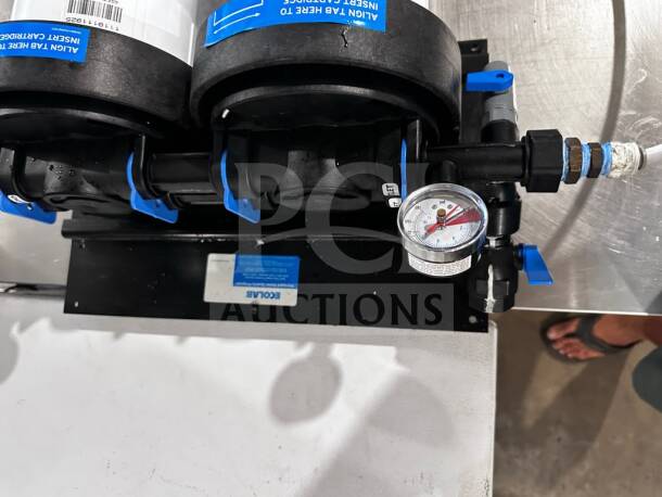 Ecolab/KineticoPRO KPMF HC614-2 water filtration system, dual cartridges, dual pressure gauges, 150,000-gallon capacity, NSF/ANSI 42 certified.
