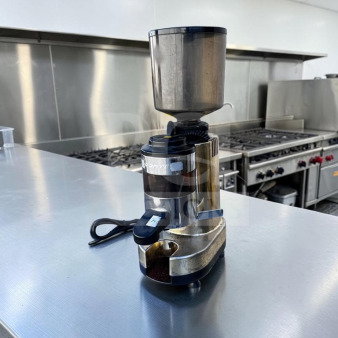 Gino Rossi R.45 espresso grinder with doser, 64mm flat burrs, stainless steel, fully operational, made in Italy.