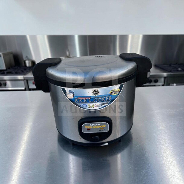 Livart L-350 commercial rice cooker, 28-cup, 5.4-liter, stainless steel, 1,550W, tested, in high-grade condition.