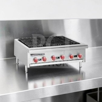 American Range 48" Radiant Gas Charbroiler, six burners, cast-iron grates, stainless steel, fully tested, excellent condition.
