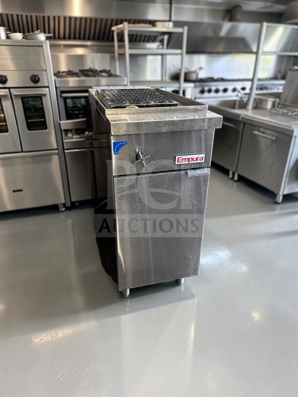 Brand new Empura E-PC11_NAT commercial pasta cooker, 11-gallon, stainless steel, six baskets, ETL/NSF compliant, 70,000 BTU.