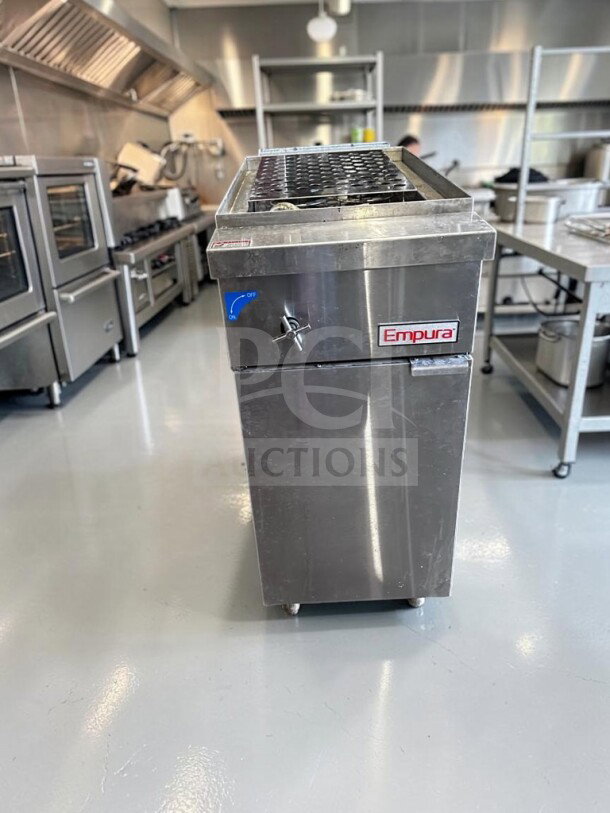 Brand new Empura E-PC11_NAT commercial pasta cooker, 15.67", 11-gallon tank, six baskets, 70,000 BTU, ETL & NSF/ANSI 4 compliant.