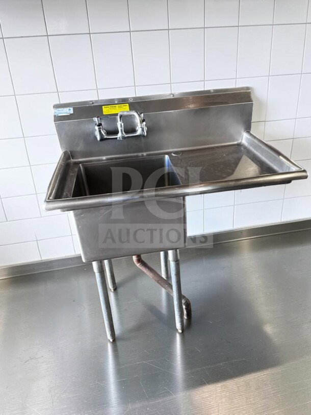 Green World by Turbo Air TSA-1-12-R1, 39" commercial sink, 18" x 18" x 12" bowl, right drainboard, NSF certified, faucet included.