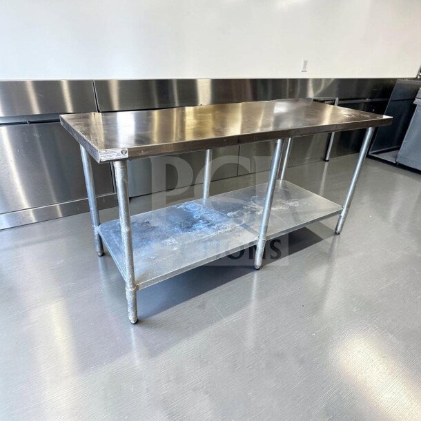 Atlanta Culinary 72" stainless steel work table, adjustable undershelf, galvanized legs, ETL & NSF compliant, inspected.