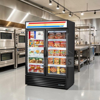 True GDM-49F-HC~TSL01 commercial two-glass-door freezer, 44.7 cu. ft., LED lighting, R290, ENERGY STAR®, tested operational.