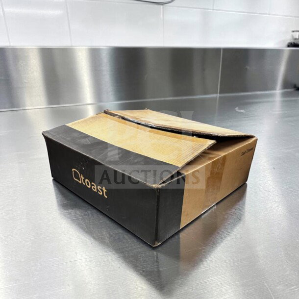 New Toast TC200 POS cash drawer in original open box, pristine condition, lockable with key, printer-driven connection.