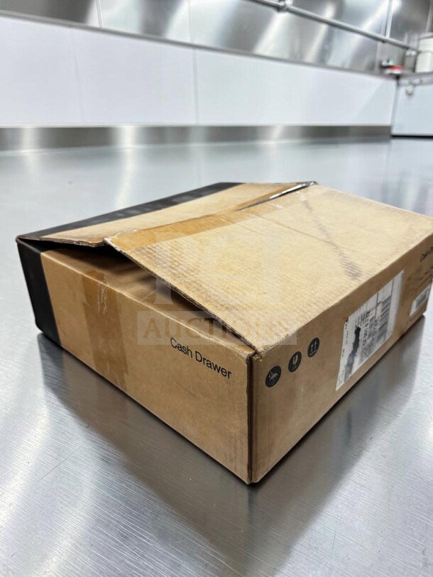 Pristine Toast TC200 POS cash drawer in open box showing "Cash Drawer" label, new condition, lockable with key.