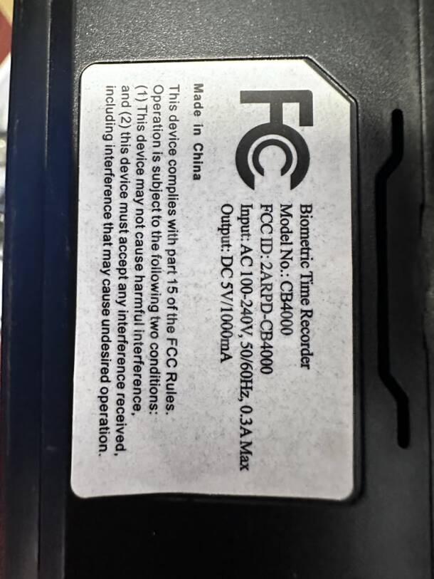Allied Time USA CB4000 Biometric Employee Time Clock, model info tag, new/open box. Features face, palm, fingerprint, PIN, RFID.
