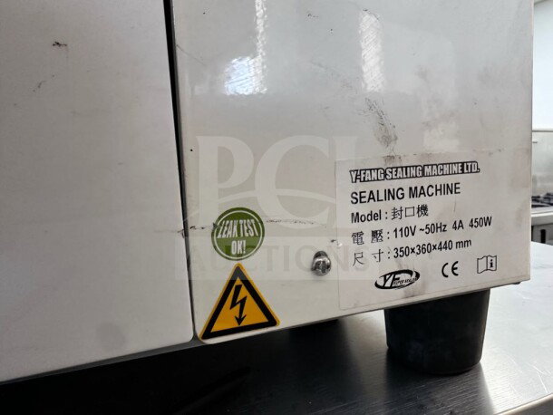High-grade Y-Fang Commercial Cup Sealing Machine, model YFA-S-SEA-129. CE marked, 110V, 450W, tested operational.