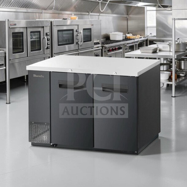 Blue Air BBB59-2B 59" commercial back bar cooler, 19.4 Cu. Ft., with stainless steel top, two locking doors, fully tested.