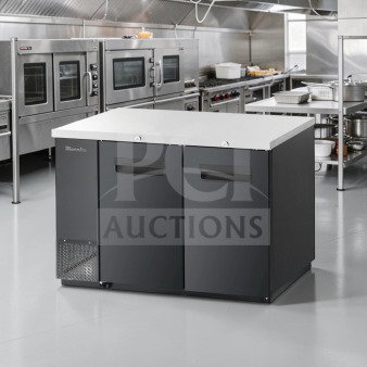 Blue Air BBB59-2B 59" commercial back bar cooler, 19.4 Cu. Ft., with stainless steel top, two locking doors, fully tested.