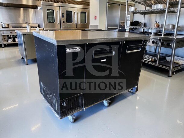 Blue Air BBB59-2B 59" two-section back bar cooler, solid locking doors, stainless steel top, 19.4 cu. ft., fully operational.