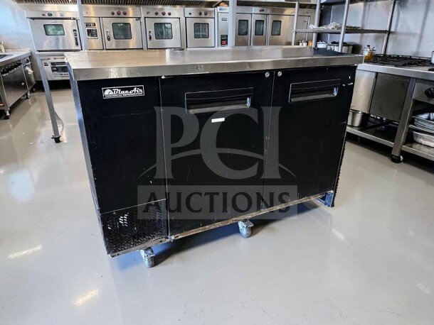 Blue Air BBB59-2B commercial cooler, 59", black with stainless steel top, two solid locking doors, well-maintained, 19.4 cu. ft.