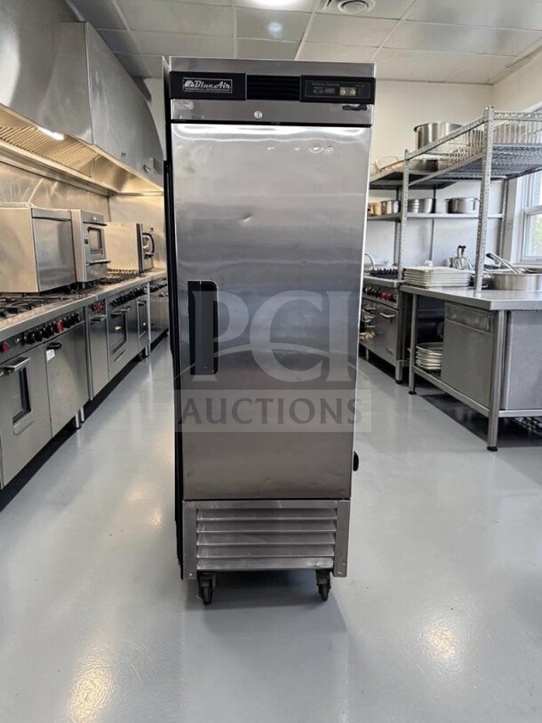 Superior condition Blue Air BSF23 commercial freezer, 27" wide, 23 cu ft, single door, bottom-mount, fully tested.