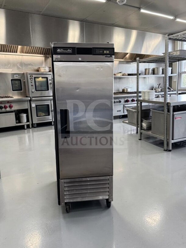 Blue Air BSF23 commercial reach-in freezer, 23 cu. ft., single solid door, bottom-mount refrigeration, superior condition.