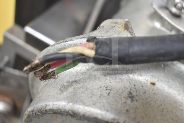 Biro MINI-32 commercial meat mixer grinder cable with visible wear, possibly needing repair. 208 volts, 3 phase.