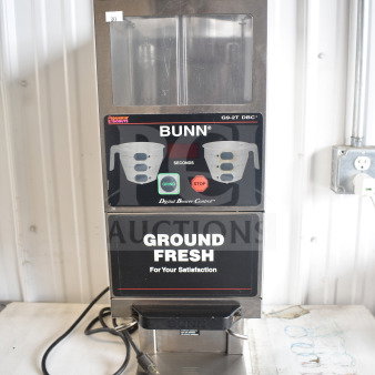 Bunn G9-2T commercial coffee grinder, excellent condition, 120V, 1 phase, with visible control panel and brand label.