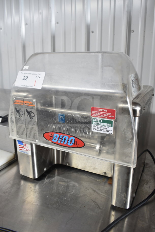 Biro Sir Steak PRO-9 meat tenderizer, stainless steel, 115V, 1 phase, commercial countertop model with safety labels visible.