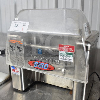 Biro Sir Steak PRO-9 meat tenderizer, stainless steel, 115V, 1 phase, commercial countertop model with safety labels visible.