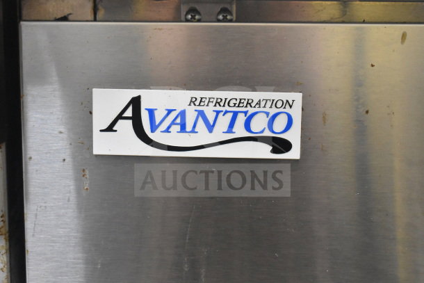 Avantco commercial pizza prep table with 2 drawers, 1 door, and commercial casters, 115V, 1 phase. Avantco label visible.