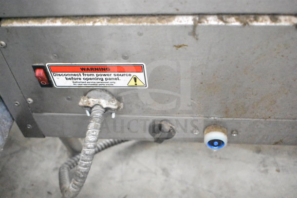 XTS Commercial Countertop Double Coffee Machine, features hot water dispenser, dual brew baskets, safety warning label visible.