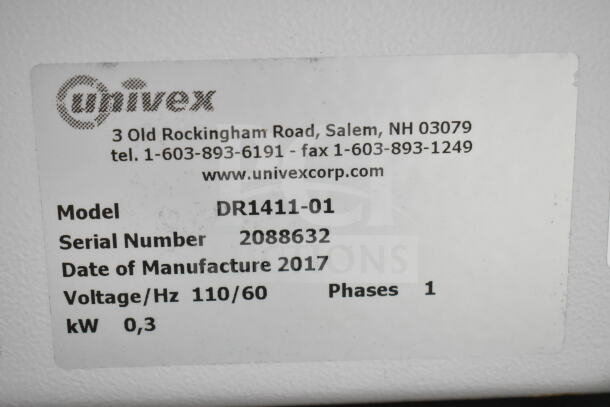 2017 Univex DR1411-01 Commercial Countertop Dough Divider, 110V, 1 phase, serial 2088632.