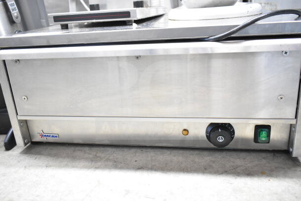 Omcan 43623 commercial warming drawer, stainless steel, single drawer, 110-120V, adjustable dial, power switch, lightly used.