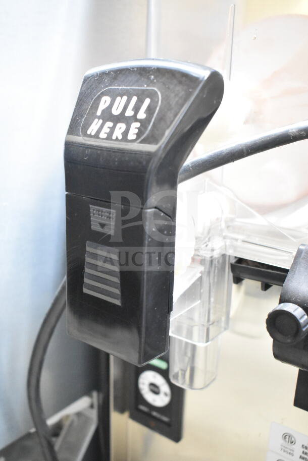 Elmeco FC2 commercial slushie machine handle with "Pull Here" label, part of a 2-hopper model, 115V, 1 Phase.