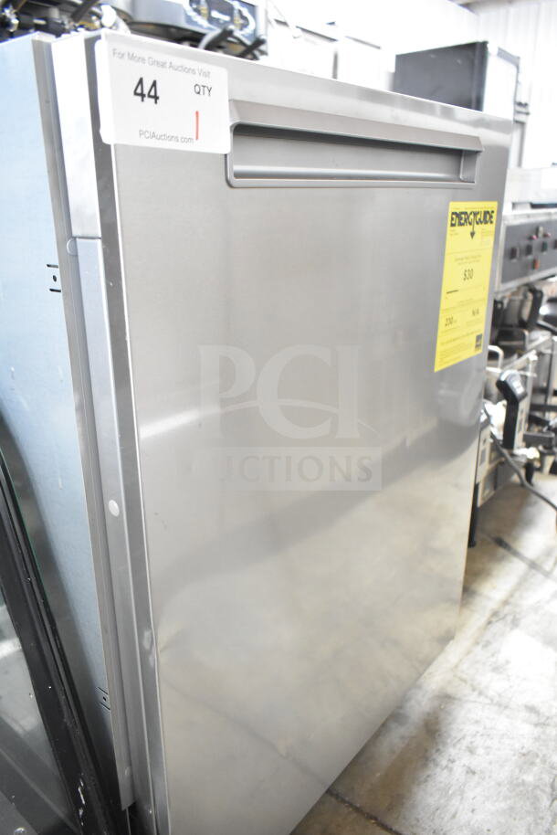 Miele undercounter dishwasher, stainless steel, 115 volts, 1 phase, energy guide label visible, excellent condition.