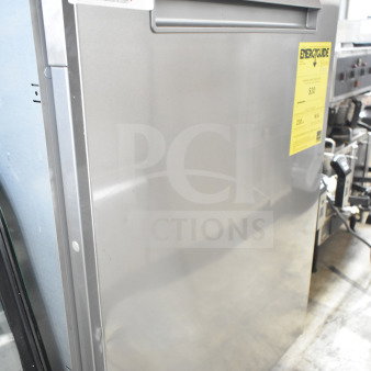 Miele undercounter dishwasher, stainless steel, 115 volts, 1 phase, energy guide label visible, excellent condition.