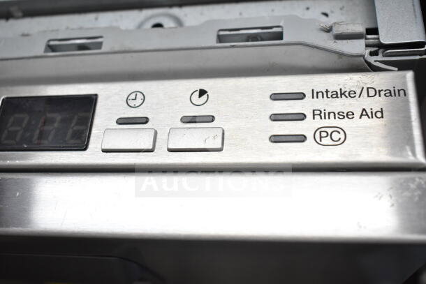 Miele undercounter dishwasher control panel with intake/drain, rinse aid, and PC indicators. 115 volts, 1 phase.