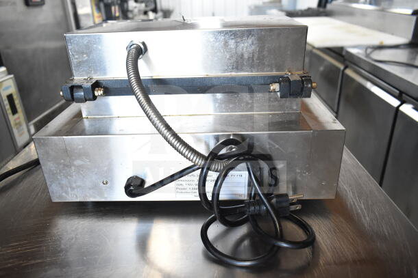 FY-119 Countertop 6 Stick Waffle Maker, 110V, 1 Phase, stainless steel, power cord. Model label visible.