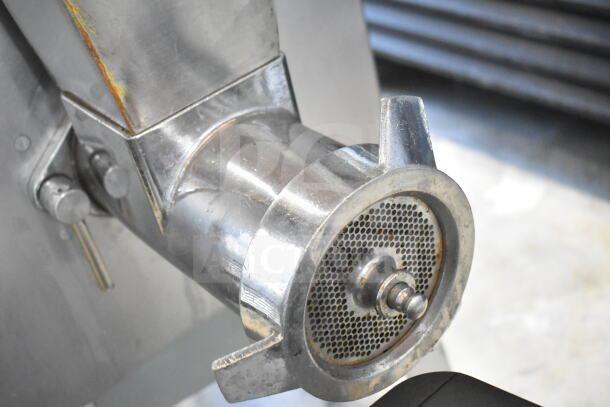 Sirman TC 32 MONTANA E commercial electric meat grinder, 220V, 3 phase, stainless steel, used with minor wear visible.