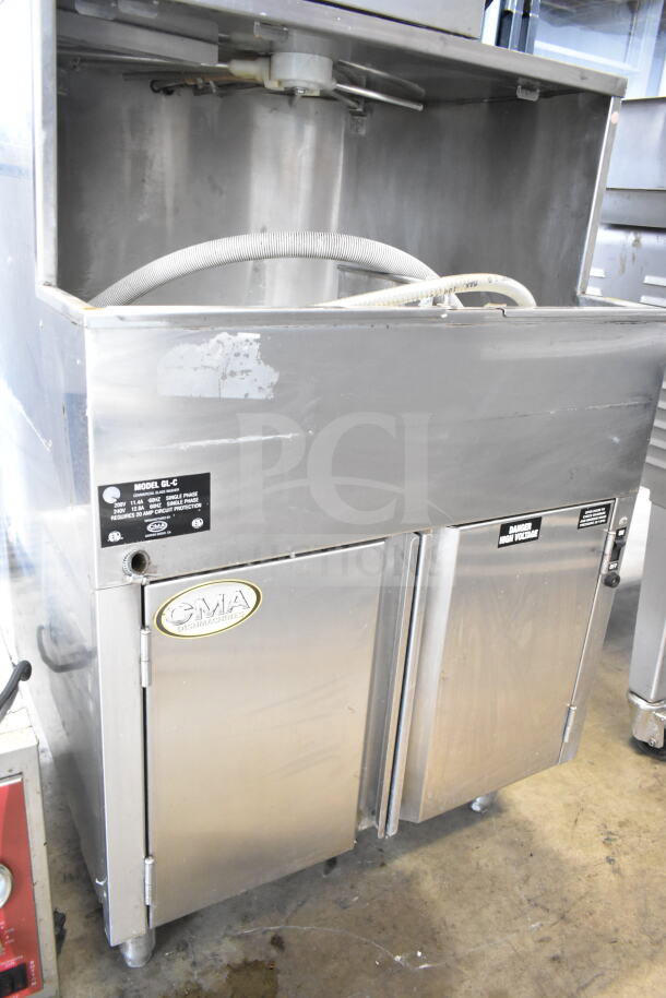 CMA GL-C Commercial Undercounter Glass Washer, 208/240V, 1 Phase, stainless steel, model label and CMA logo visible.