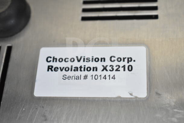 ChocoVision Commercial Chocolate Temperer, model Revolation X3210, 115V, 1 Phase, marked with serial #101414.