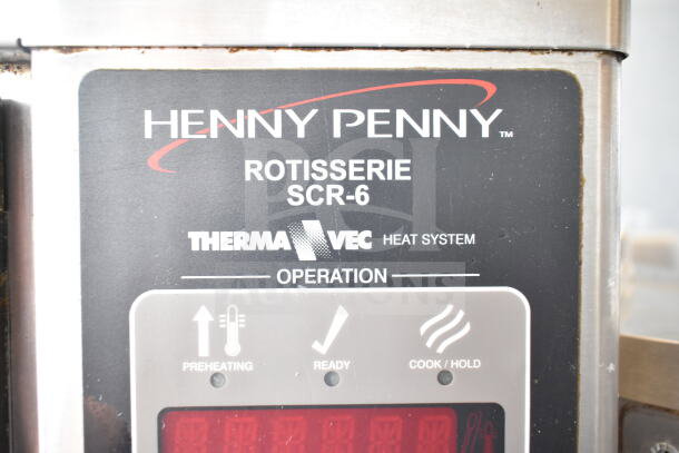 Henny Penny SCR-6 commercial electric rotisserie oven with Therma-Vec heat system, preheat and cook/hold indicators.