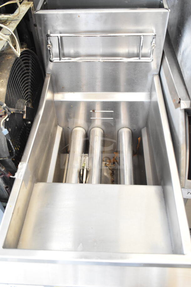 2022 KUT50FRN50SNG commercial natural gas deep fat fryer, stainless steel, floor style, clean condition, visible burners.