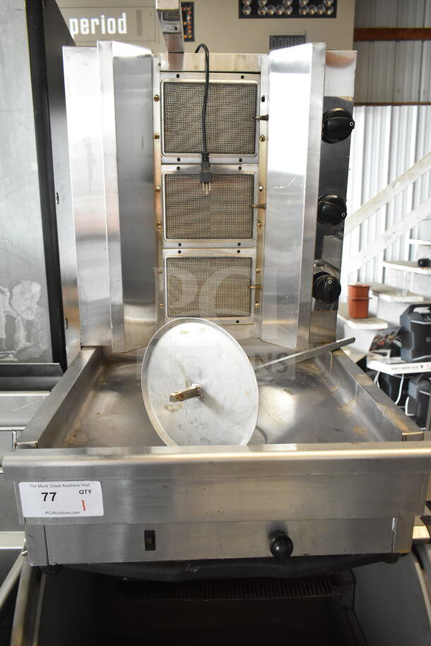 GB-800 Commercial Propane Gyro Machine, 110V, 1 phase, features stainless steel, control knobs, visible condition wear.