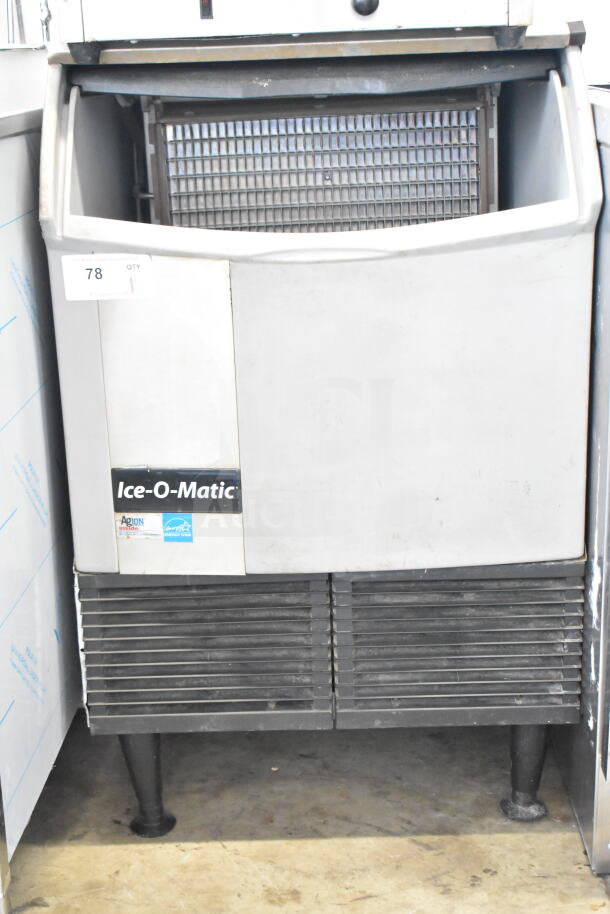 Ice-O-Matic ICEU220HA3 commercial undercounter ice machine, 115 volts, 1 phase, Energy Star label, lightly worn exterior.
