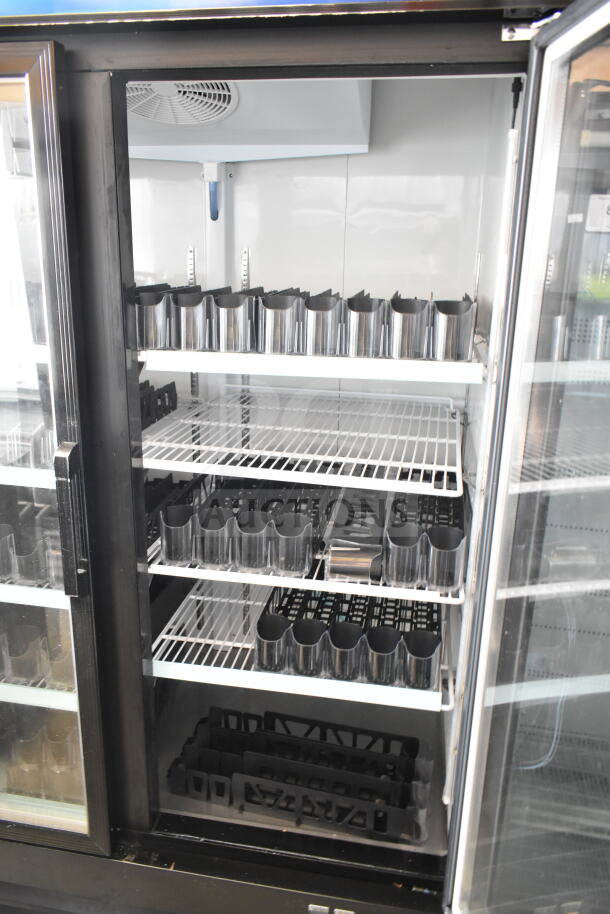 2025 Avantco 178GDC49HCB commercial cooler, two glass doors, multiple shelves, pristine condition, 115V, 1 phase.