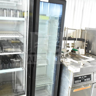 IDW G-11-C33EB single door reach-in cooler merchandiser, black frame, glass door, 115 volts, 1 phase, shelving included.