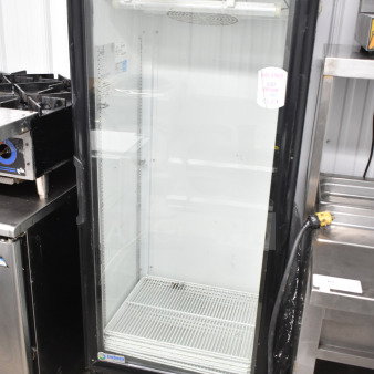 Imbera VR12 commercial reach-in cooler, single glass door, 115V, 1 phase, black frame, shelves inside, excellent condition.