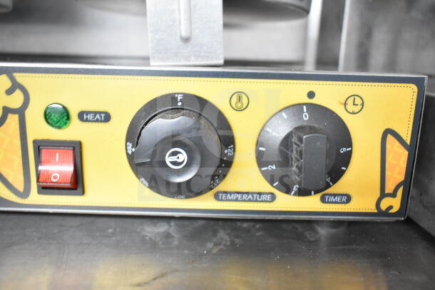 XC-XG-2 Countertop Double Waffle Cone Maker, 110 Volts, 1 Phase. Features temperature and timer controls.