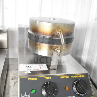 2018 Carnival King 382WSM11 countertop waffle maker, 110V, with power, timer, heating controls; shows moderate wear.