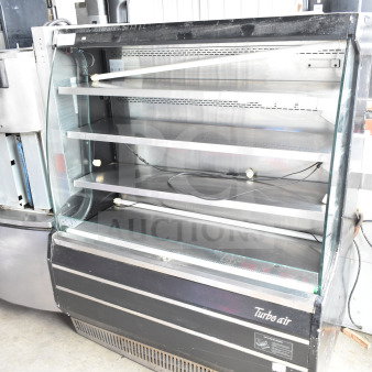 Turbo Air TOM-50M Commercial Open Merchandiser, 120 Volts, 1 Phase; features multiple shelves, visible Turbo Air branding.