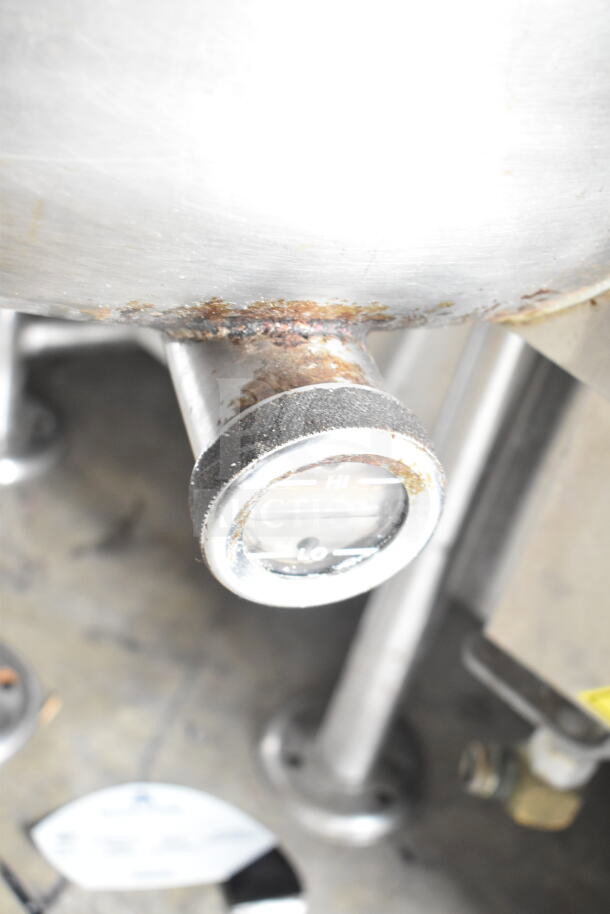 Cleveland KGL-40 Commercial 40 Gallon Steam Kettle, visible rust on gauge and body, indicating used condition.