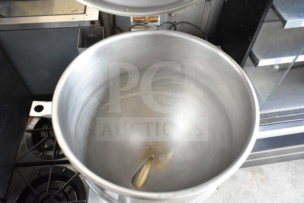 Cleveland KGL-40 commercial 40-gallon steam kettle, stainless steel interior, good condition, floor style.
